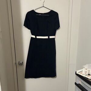 Elegant Dark Navy Mini Dress with White Belt